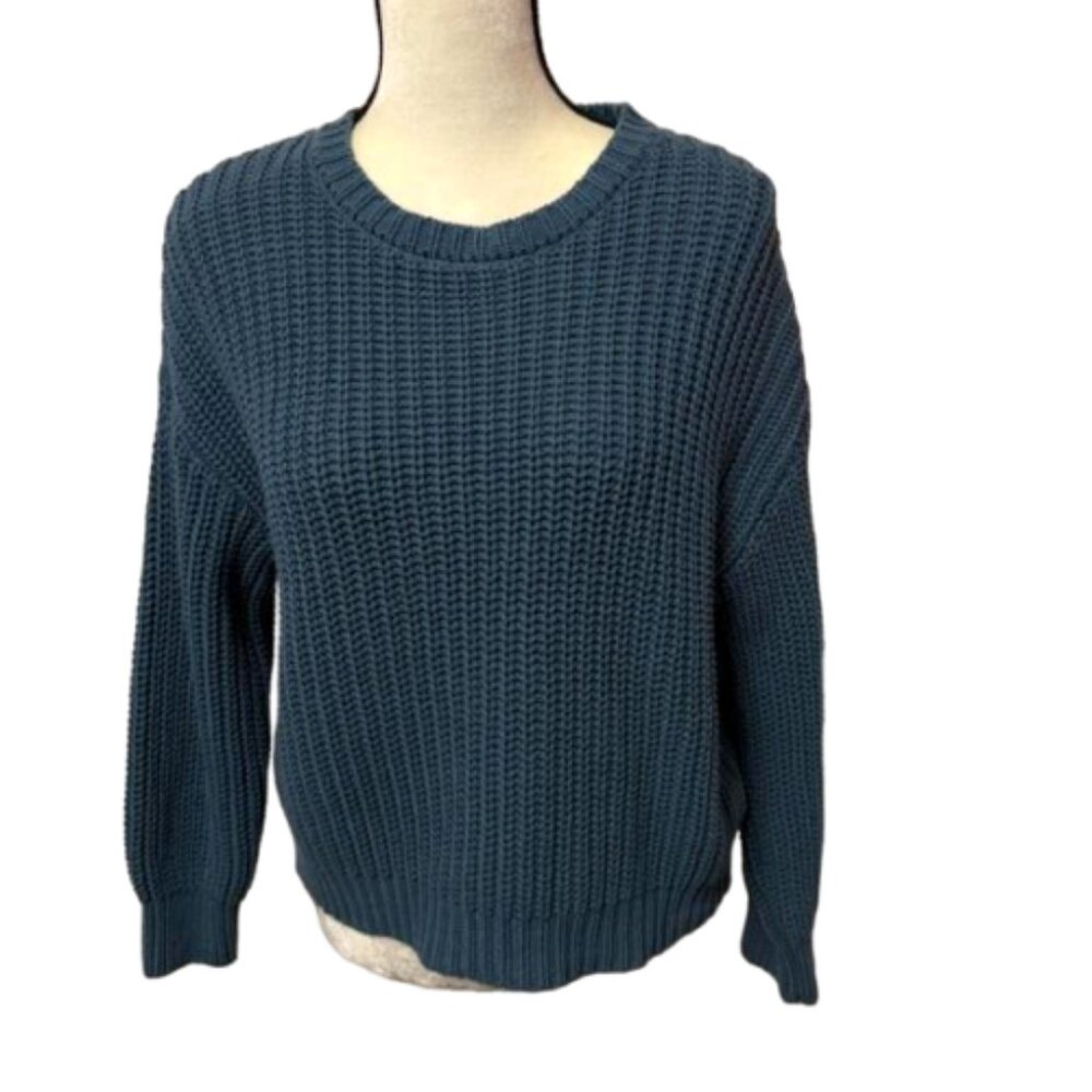 2/$30 Z Supply Blue Gray Teal Chunky Waffle Knit Sweater Size Small #2203
